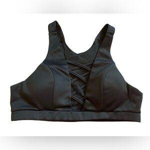 NWT LUNALAE “Alexi” black sports bra with criss cross front and razor back sz 12
